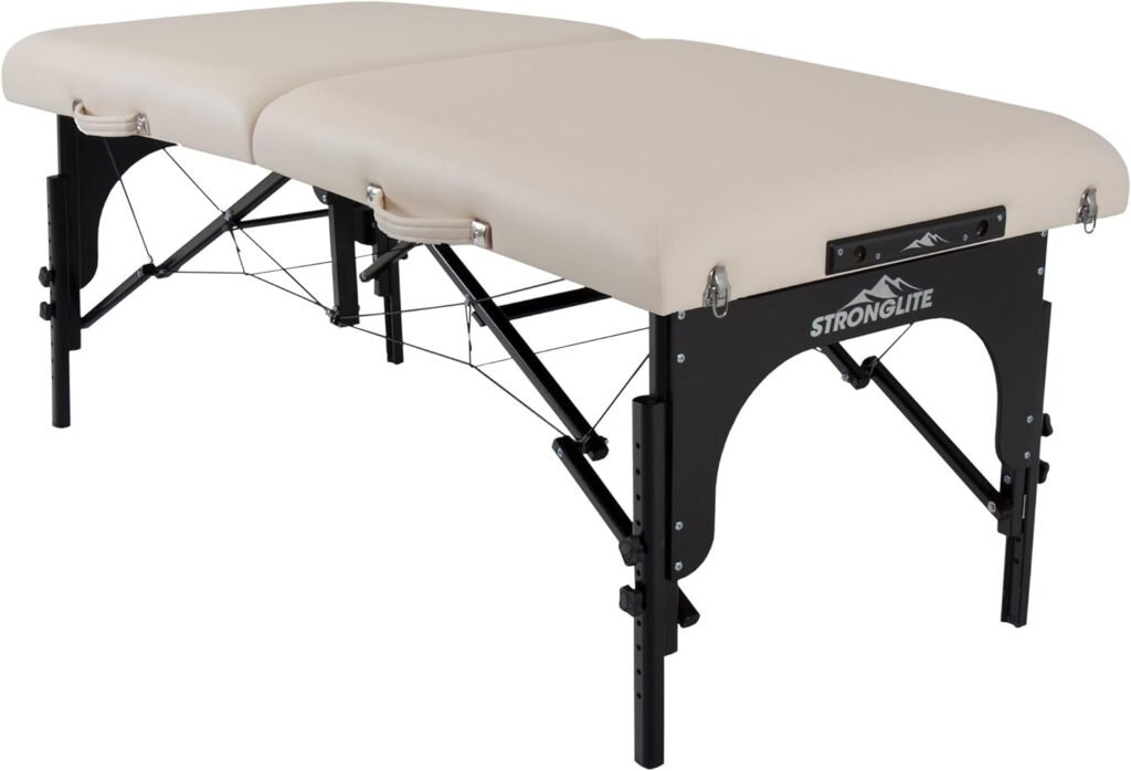 STRONGLITE Premier Portable Massage Table - Highest-Strength, 3 Deluxe Foam System, Incl. Flex-Rest Headrest  Memory Foam Pillow (31 x 73)