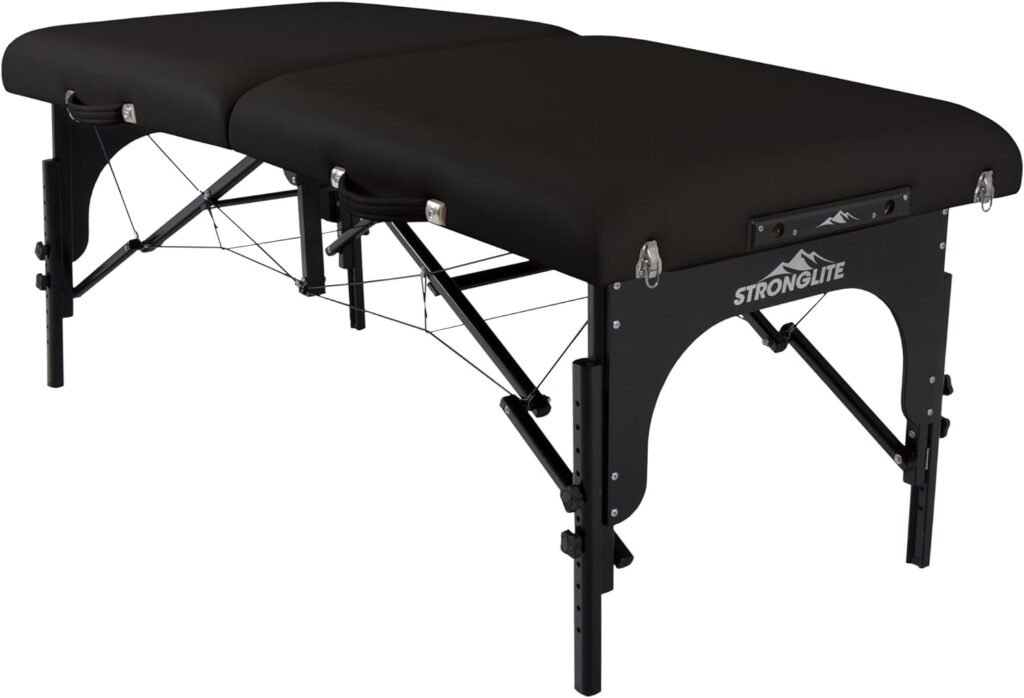 STRONGLITE Premier Portable Massage Table - Highest-Strength, 3 Deluxe Foam System, Incl. Flex-Rest Headrest  Memory Foam Pillow (31 x 73)