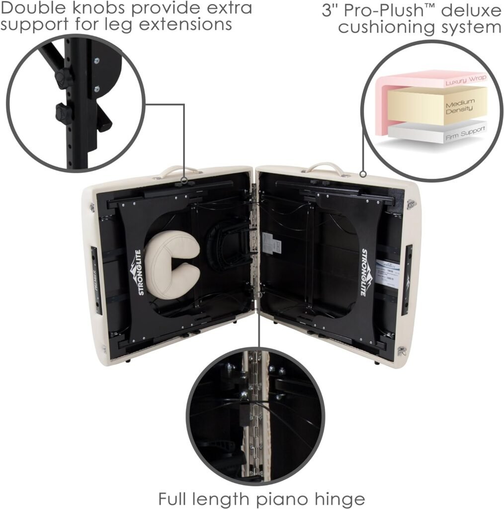 STRONGLITE Premier Portable Massage Table - Highest-Strength, 3 Deluxe Foam System, Incl. Flex-Rest Headrest  Memory Foam Pillow (31 x 73)