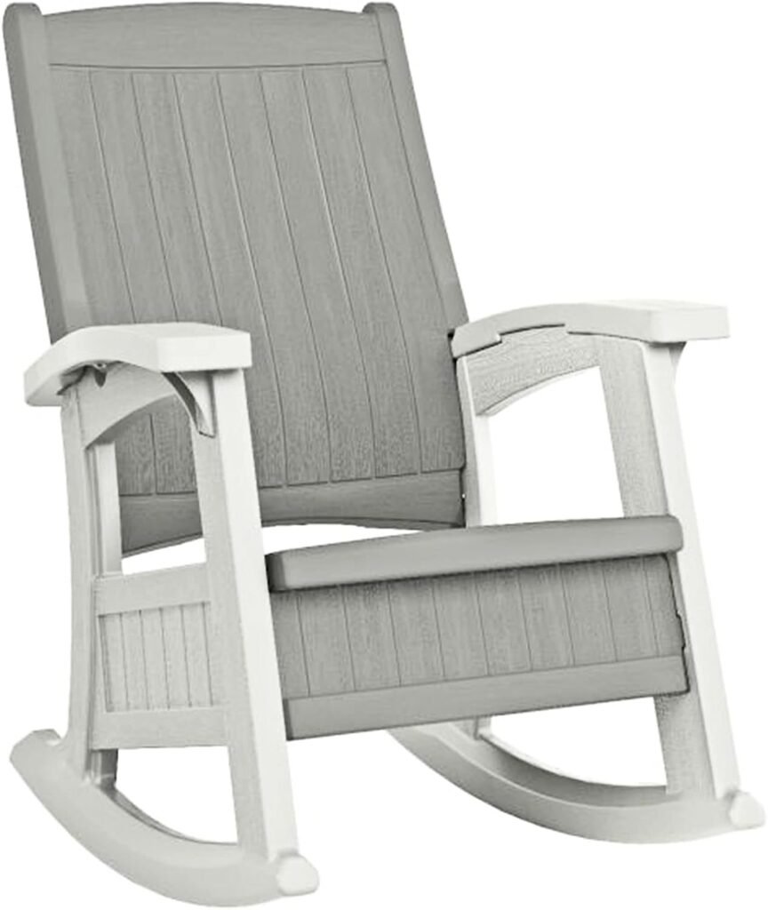 Suncast Rocking Chair with Under-Seat Storage Stylish Faux Wood Outdoor Rocker for Patios, Dove Gray