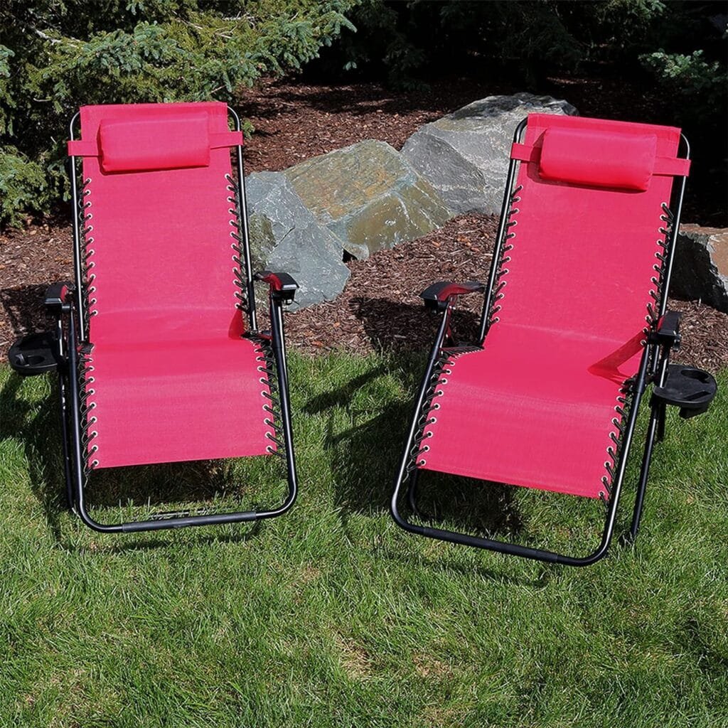 Sunnydaze XL Folding Zero Gravity Chair with Pillow and Cup Holder - Dark Brown - Set of 2
