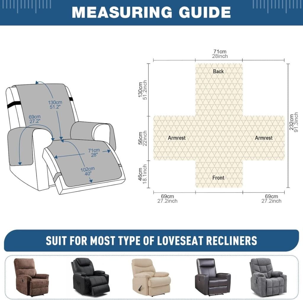 TAOCOCO 100% Waterproof Recliner Cover - Recliner Cover with Non-Slip Granule, Recliner Chair Covers with Elastic Band, Recliner Chair Covers for Reclining Chair, Recliner Covers (22’’, Dark Gray)