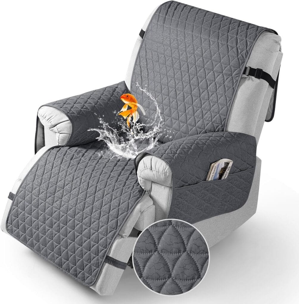 TAOCOCO 100% Waterproof Recliner Cover - Recliner Cover with Non-Slip Granule, Recliner Chair Covers with Elastic Band, Recliner Chair Covers for Reclining Chair, Recliner Covers (22’’, Dark Gray)