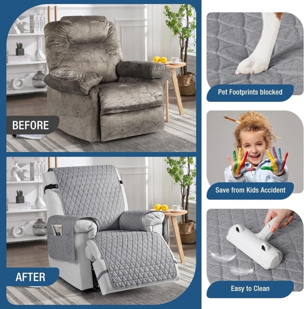 TAOCOCO 100% Waterproof Recliner Cover - Recliner Cover with Non-Slip Granule, Recliner Chair Covers with Elastic Band, Recliner Chair Covers for Reclining Chair, Recliner Covers (22’’, Dark Gray)