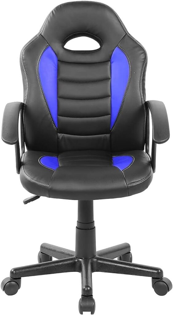 Techni Mobili Kids Gaming and Student Racer Chair with Wheels, Resemblance of a sports car interior, Polypropylene, Blue