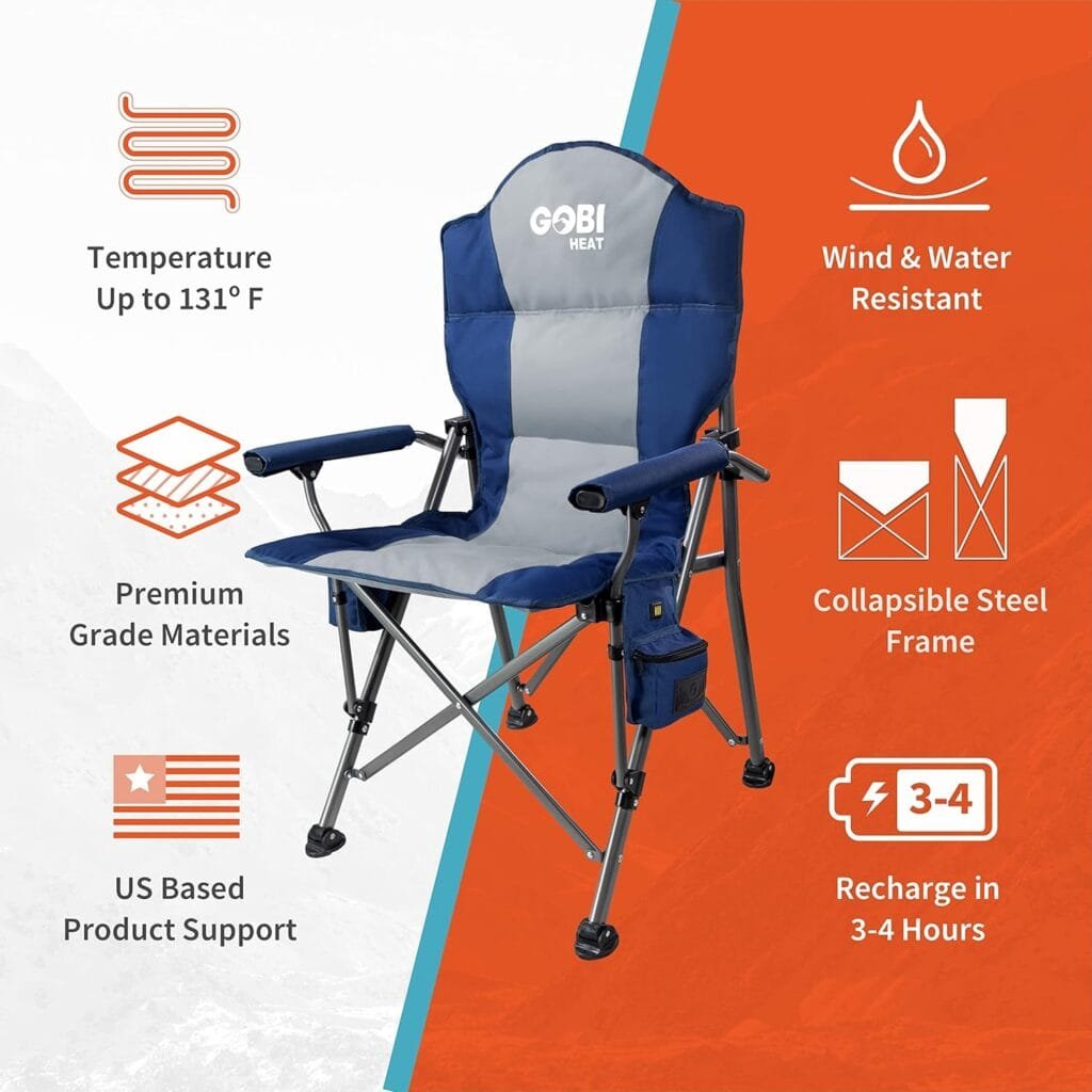 Terrain Heated Camping Chair - 9 hrs of Heat | with Battery  Charging Cable | 3 Heat Settings (Midnight)