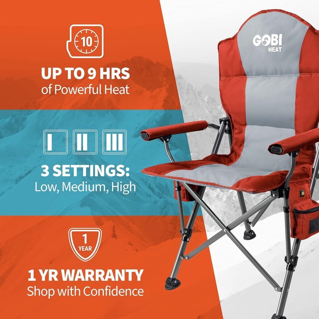Terrain Heated Camping Chair - 9 hrs of Heat | with Battery  Charging Cable | 3 Heat Settings (Midnight)