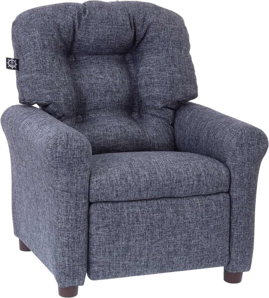 THE CREW FURNITURE Traditional Kids Recliner Chair, Toddler Ages 1-5 Years, Polyester Linen, Gray, Small