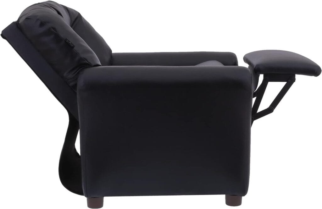 THE CREW FURNITURE Traditional Kids Recliner Chair, Toddler Ages 1-5 Years, Polyurethane Faux Leather, Black