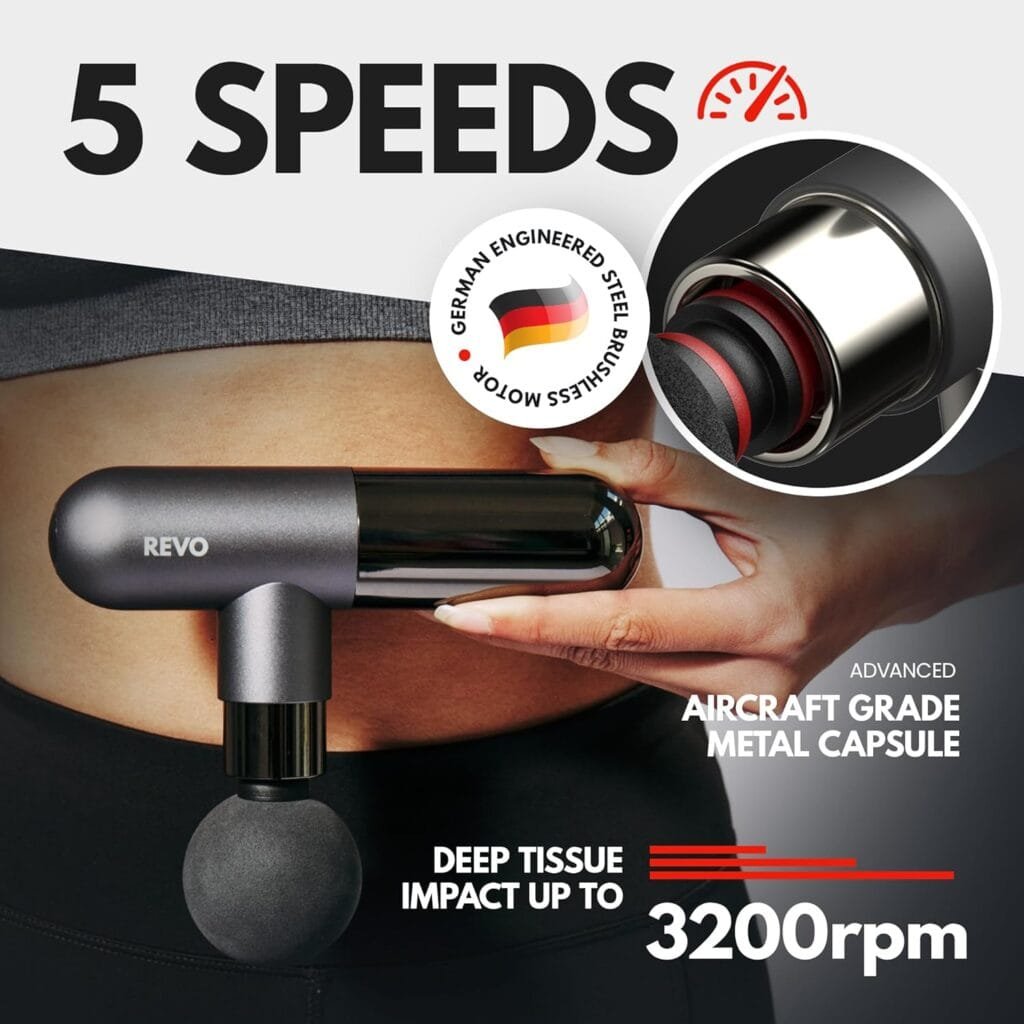 The Pill by REVO - Handheld Deep Tissue Electric Massage Gun with 4 Attachments - Powerful, Sleek, Ergonomic, Lightweight - Compact and Easy to Hold Percussion Muscle Massager