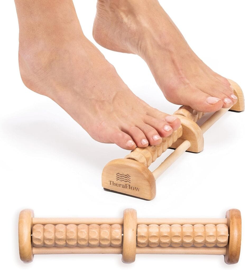 TheraFlow Foot Massager Roller, Foot Roller for Plantar Fasciitis Relief - Foot Pain, Neuropathy, Heel Arch, Stress Relief - Relaxation Gifts for Women, Men, Reflexology Tool - Wooden (Dual)