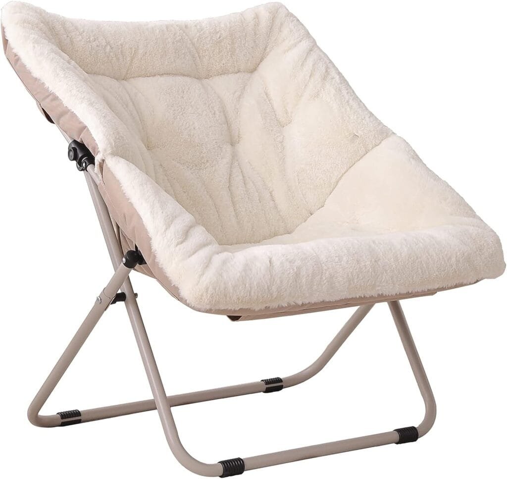Tiita Comfy Saucer Chair, Soft Faux Fur Oversized Folding Accent Chair, Lounge Lazy Chair for Kids Teens Adults, Metal Frame Moon Chair for Bedroom, Living Room, Dorm Rooms