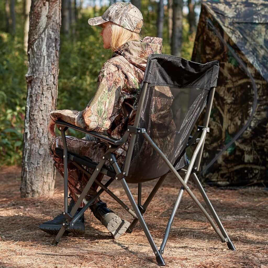 TR Foldable Camping Chair Hard Arms, Portable Lawn Chair for Adults,Outdoor Chairs Heavy Duty with Mesh Backrest Cup Holder,Support to 300LBS (Camo)