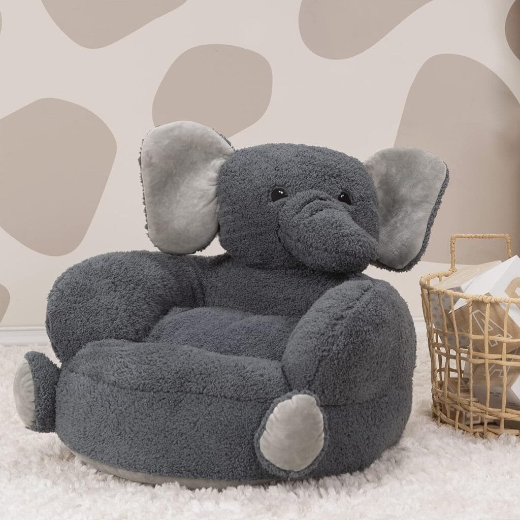 Trend Lab Elephant Toddler Chair Plush Character Kids Chair Furniture for Boys and Girls, 19 in x 20 in x 16 in