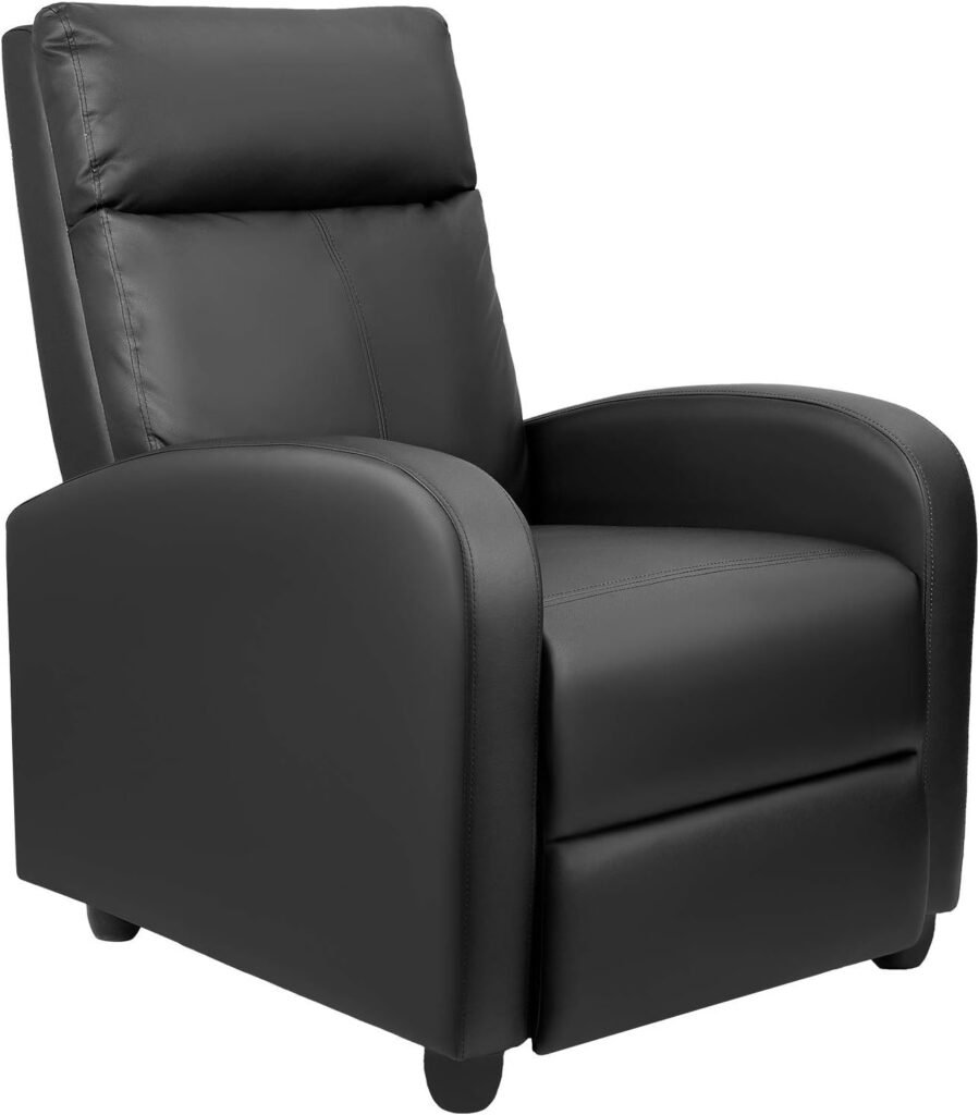 Tuoze Modern PU Leather Recliners Chair Adjustable Home Theater Seating with Sofa Padded Cushion (Black), Large