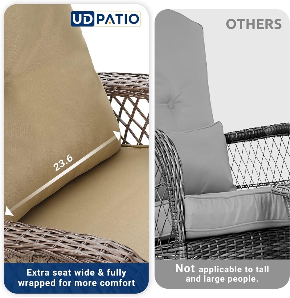 UDPATIO Outdoor Wicker Rocking Chair, Patio Rocking Chairs for Outside, Patio Rocker with Lumbar Pillow for Backyard, Porch, Balcony, Poolside