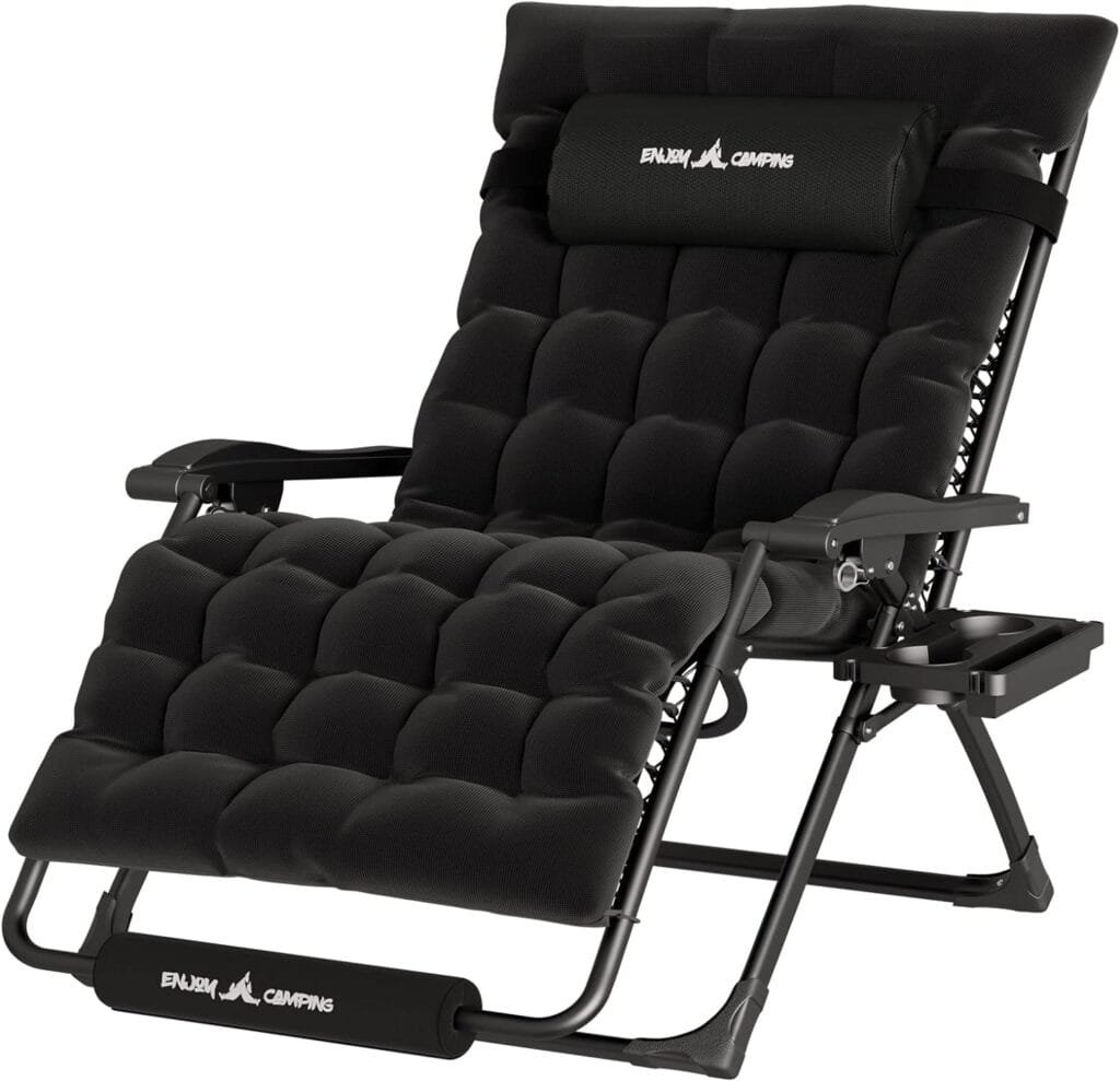 UDPATIO Oversized Zero Gravity Chair 33In XXL Patio Reclining Chair with Cushion, Outdoor Folding Adjustable Recliner with Cup Holder, Foot Rest  Padded Headrest, Support 500LB, Black