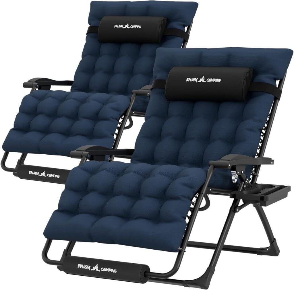 UDPATIO Oversized Zero Gravity Chair 33In XXL Patio Reclining Chair with Cushion, Outdoor Folding Adjustable Recliner with Cup Holder, Foot Rest  Padded Headrest, Support 500LB, Black