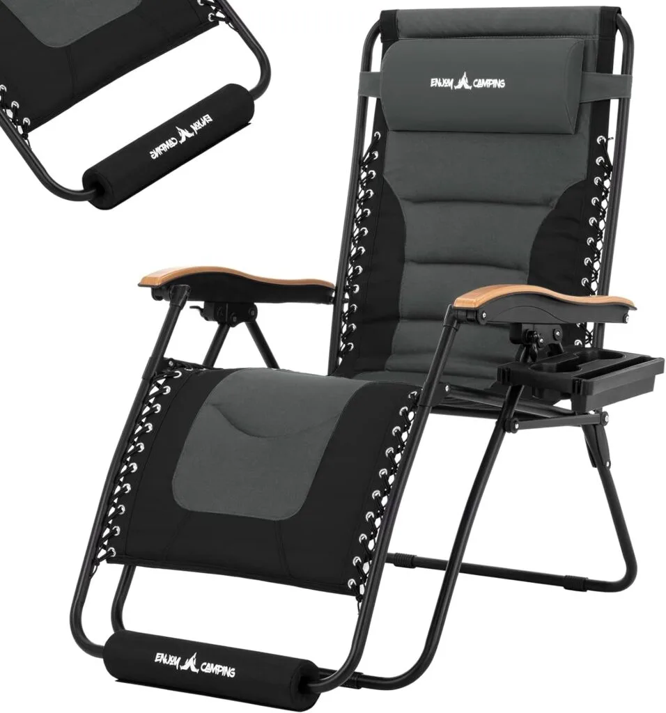 UDPATIO Zero Gravity Chair 30In XL Oversized Outdoor Anti Gravity Chairs Patio Lounge Folding Adjustable Chair with Cup Holder, Foot Pad  Padded Headrest, Supports 500lbs (Grey)