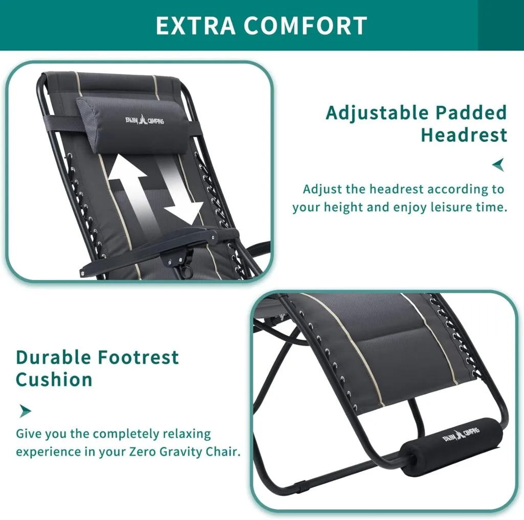 UDPATIO Zero Gravity Chair 30In XL Oversized Outdoor Anti Gravity Chairs Patio Lounge Folding Adjustable Chair with Cup Holder, Foot Pad  Padded Headrest, Supports 500lbs (Grey)