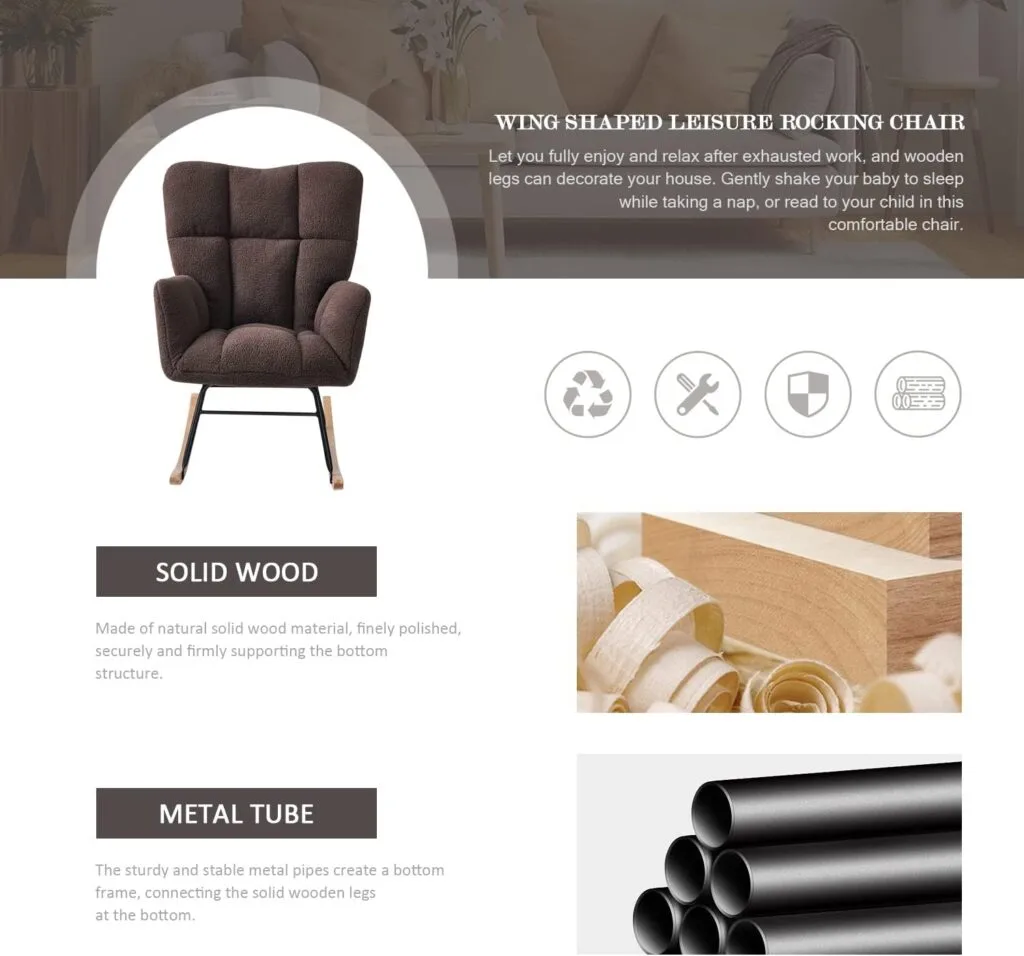 Ugijei Rocking Chair Nursery, Teddy Glider Rocker with High Backrest, Modern Rocking Accent Chairs for Nursery, Living Room, Bedroom (Ivory) Ugijei Rocking Chair Nursery, Teddy Glider Rocker with High Backrest, Modern Rocking Accent Chairs for Nursery, Living Room, Bedroom (Ivory)