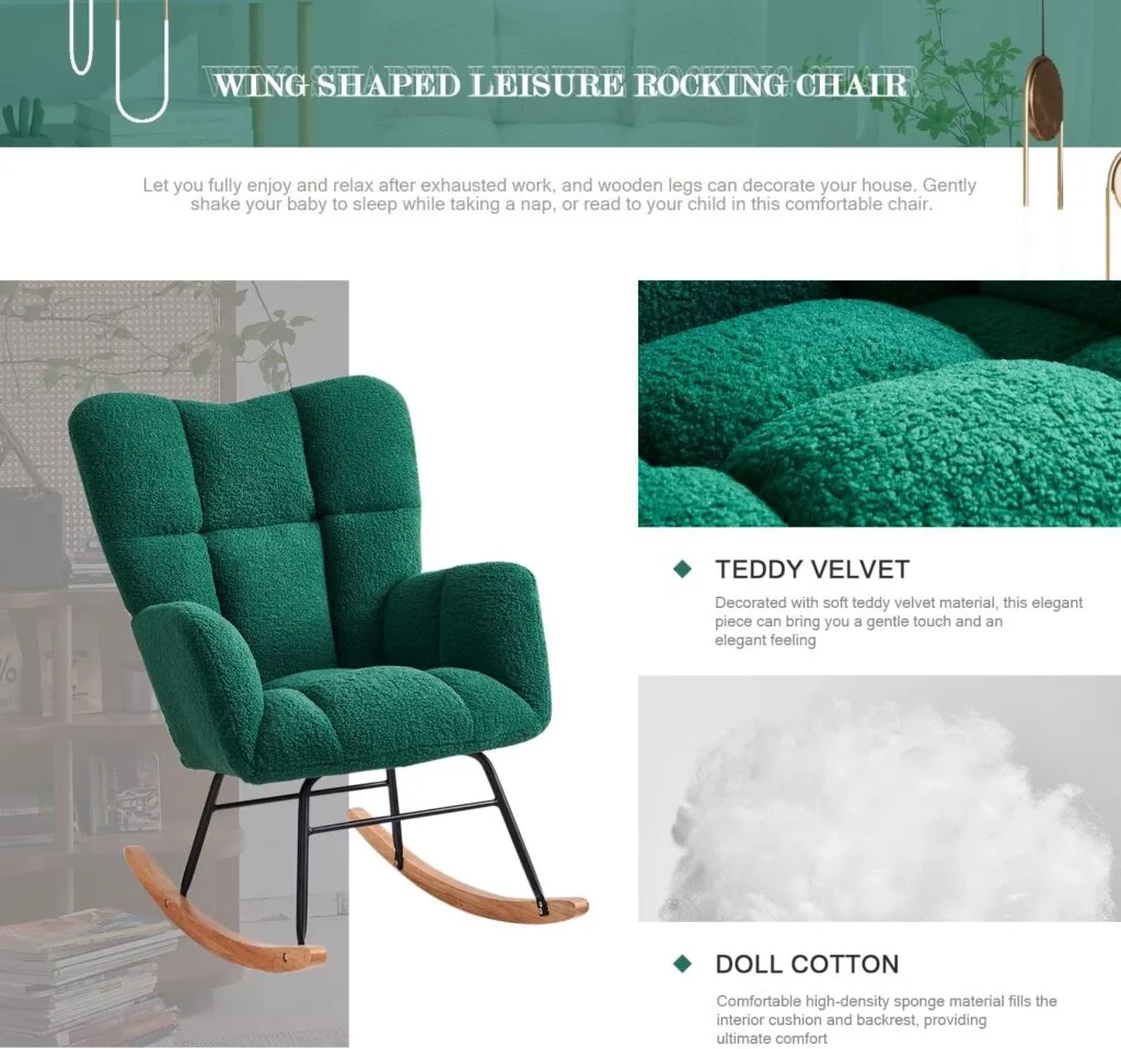 Ugijei Rocking Chair Nursery, Teddy Glider Rocker with High Backrest, Modern Rocking Accent Chairs for Nursery, Living Room, Bedroom (Ivory) Ugijei Rocking Chair Nursery, Teddy Glider Rocker with High Backrest, Modern Rocking Accent Chairs for Nursery, Living Room, Bedroom (Ivory)