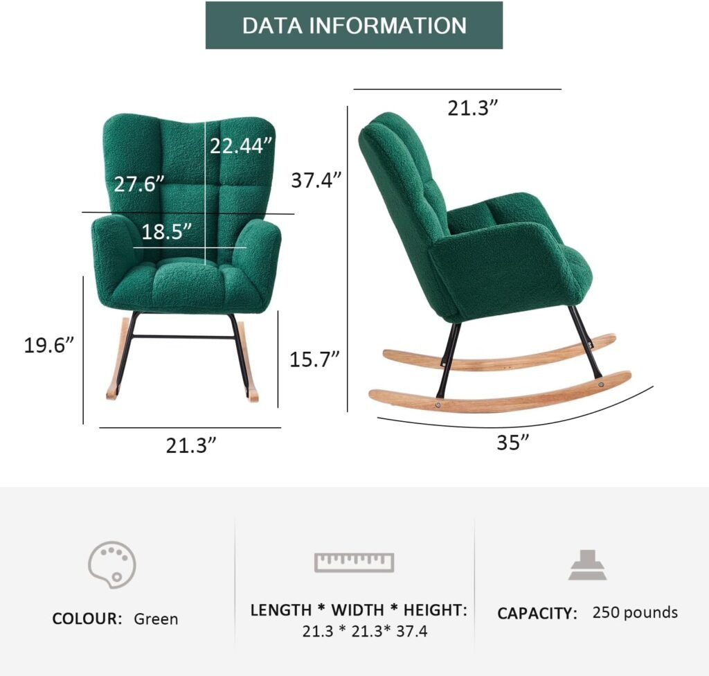 Ugijei Rocking Chair Nursery, Teddy Upholstered Glider Rocker with High Backrest, Modern Rocking Accent Chairs for Nursery, Living Room, Bedroom (Ivory)