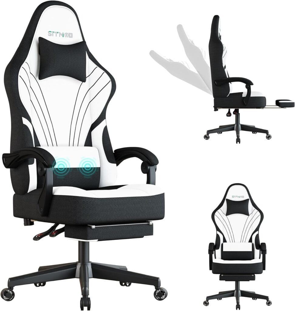 Ulody Gaming Chair,Big and Tall Gaming Chair with Footrest,Ergonomic Computer Chair,Fabric Office Chair with Lumbar Support,360 Degree Swivel and Height Adjustment,Video Gaming Chair for Adults-Black
