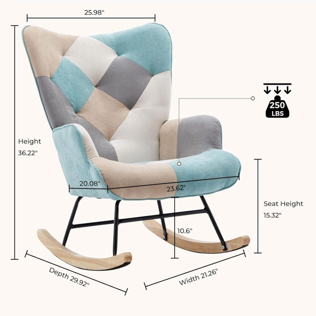 Unovivy Rocking Chair Nursery, Upholstered Nursing Armchair with Wooden Base, Baby Glider Rocker with Backrest, Small Gliding Seat for Bedroom, Living Room, Office, Colorful-Green