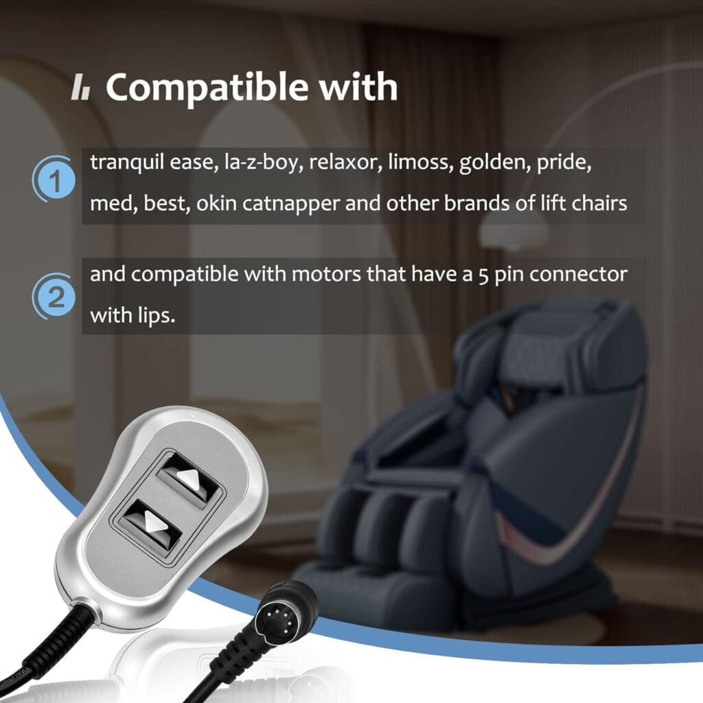 Upgraded 11560  11560UX for inseat tranquil ease Lift Chair Remote Replacement relaxor Raffel Systems 5 Pin Lighted Hand Control Replace tranquil ease HC-6601-FR2 HC-6022-PR2 Power Recliner Switch
