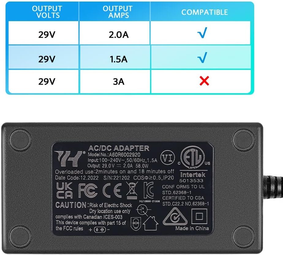 Upgraded Recliner Power Supply, Recliner Adapter Magnetic Ring Universal AC/DC Switching Power Supply Transformer 29V 2A with AC Power Recliner Cord for Lift Chair Okin Limoss Lazboy Pride etc.