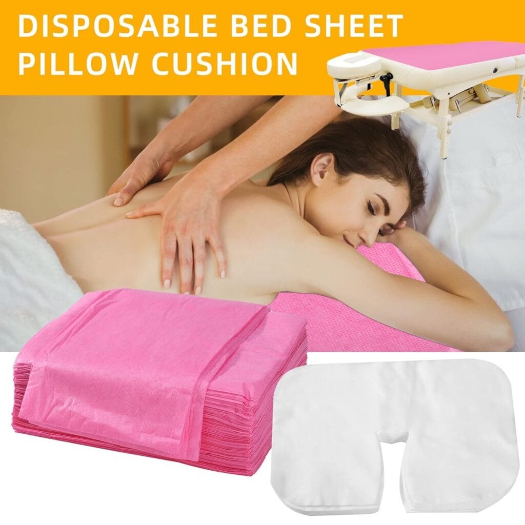 Uralili 100 Pieces Disposable Non Woven Massage Table Sheets Set Include 50 Pieces 31x71 Inches Soft Massage Bed Sheet  11x14 Inches Face Cradle Covers For Massage Beauty Salon - Pink