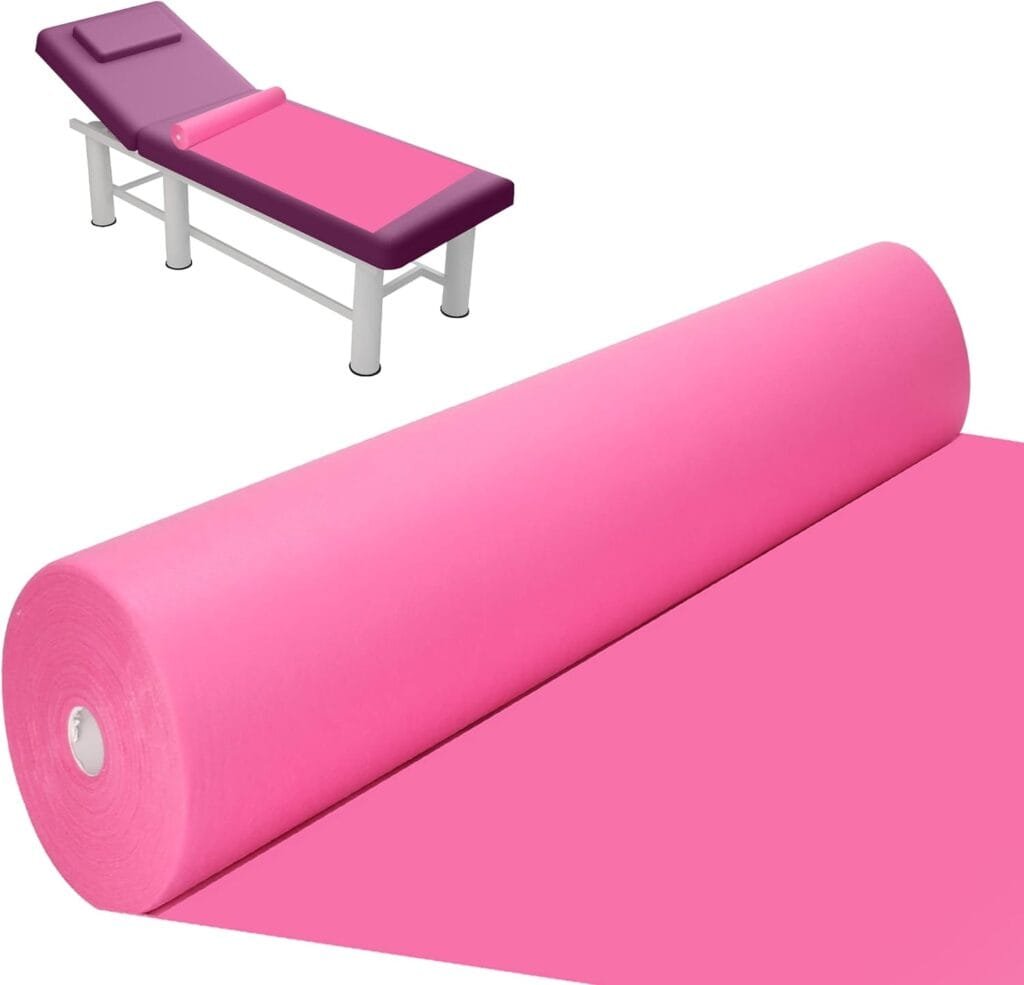 Uralili 60 Pcs of 1 Roll Thickened Disposable Non-Woven Massage Table Sheet 32 X 79 Soft Bed Paper Roll for Massage, Spa, Tattoo (Pink)