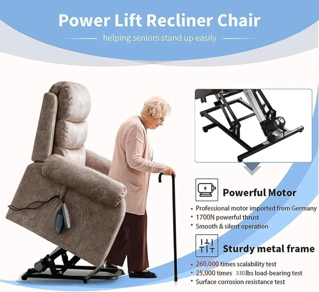 URRED Power Lift Recliner Chair for Elderly, Electric Recliners Massage Chair with Heat for Adult, Velvet Fabric Massage Recliner Sofa Chair with Lumbar Pillow, Side Pockets, USB Ports (Grey) URRED Power Lift Recliner Chair for Elderly, Electric Recliners Massage Chair with Heat for Adult, Velvet Fabric Massage Recliner Sofa Chair with Lumbar Pillow, Side Pockets, USB Ports (Grey)