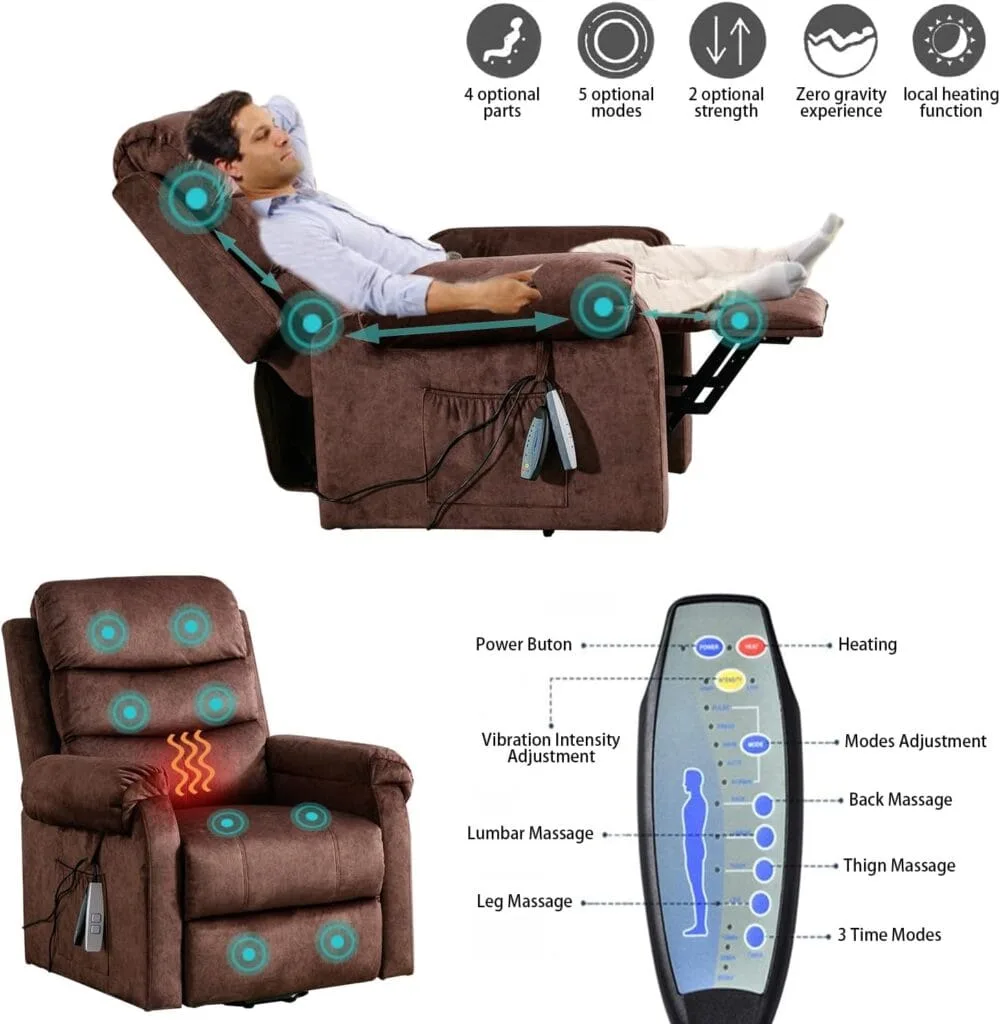 URRED Power Lift Recliner Chair for Elderly, Electric Recliners Massage Chair with Heat for Adult, Velvet Fabric Massage Recliner Sofa Chair with Lumbar Pillow, Side Pockets, USB Ports (Grey) URRED Power Lift Recliner Chair for Elderly, Electric Recliners Massage Chair with Heat for Adult, Velvet Fabric Massage Recliner Sofa Chair with Lumbar Pillow, Side Pockets, USB Ports (Grey)