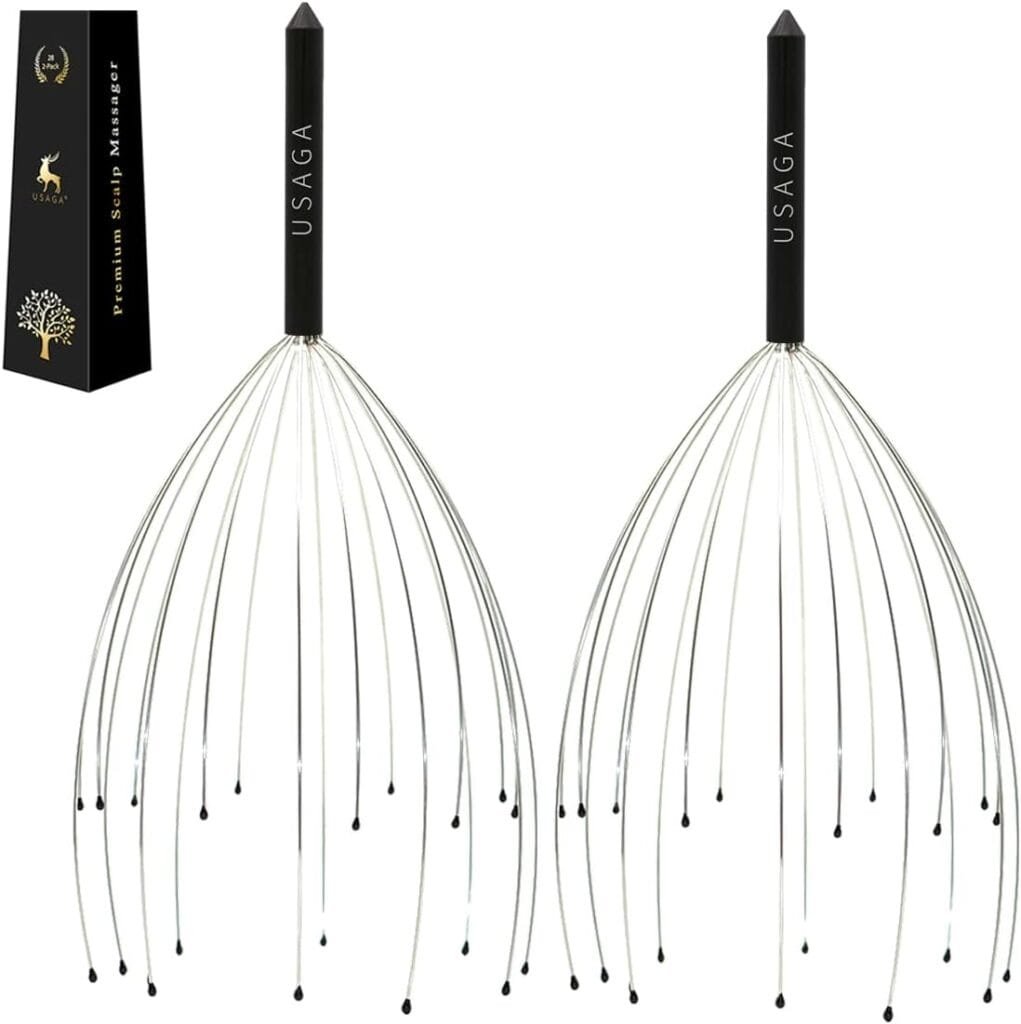 USAGA 20 Fingers Head Massager Scalp Scratcher Head Scratcher, Ideal Stocking Stuffers Gift for Head Body Relaxing 2 Pack (Black)