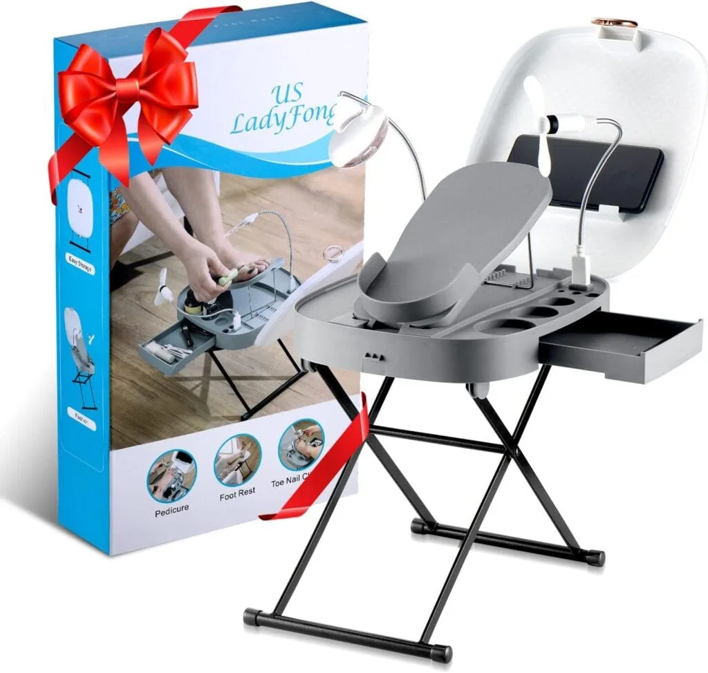 USLADYFONG Pedicure Stool with LED Magnifier Drying Fan The Pedicure Tools for Easy at-Home Pedicures Adjustable Pedicure Foot Rest, Non-Slip Sturdy Legs Built-in Storage Beauty Kits for Women USLADYFONG Pedicure Stool with LED Magnifier Drying Fan The Pedicure Tools for Easy at-Home Pedicures Adjustable Pedicure Foot Rest, Non-Slip Sturdy Legs Built-in Storage Beauty Kits for Women