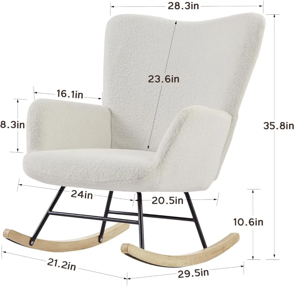 VECELO Rocking Chair, Modern Upholstered Teddy Fabric Nursery Glider with Padded Seat, High Backrest, Armchair and Pocket for Living Room Bedroom Balcony Offices, White VECELO Rocking Chair, Modern Upholstered Teddy Fabric Nursery Glider with Padded Seat, High Backrest, Armchair and Pocket for Living Room Bedroom Balcony Offices, White
