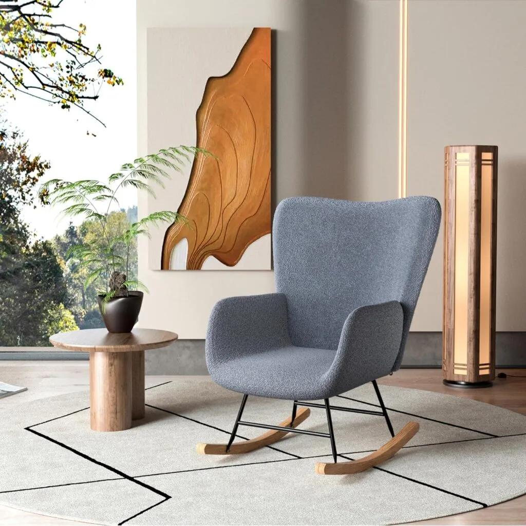 VECELO Rocking Chair, Modern Upholstered Teddy Fabric Nursery Glider with Padded Seat, High Backrest, Armchair and Pocket for Living Room Bedroom Balcony Offices, White VECELO Rocking Chair, Modern Upholstered Teddy Fabric Nursery Glider with Padded Seat, High Backrest, Armchair and Pocket for Living Room Bedroom Balcony Offices, White