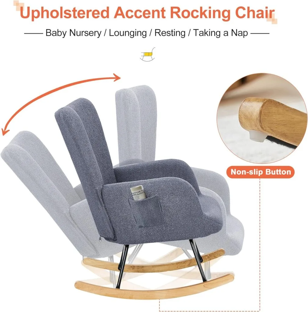 VECELO Rocking Chair, Modern Upholstered Teddy Fabric Nursery Glider with Padded Seat, High Backrest, Armchair and Pocket for Living Room Bedroom Balcony Offices, White VECELO Rocking Chair, Modern Upholstered Teddy Fabric Nursery Glider with Padded Seat, High Backrest, Armchair and Pocket for Living Room Bedroom Balcony Offices, White