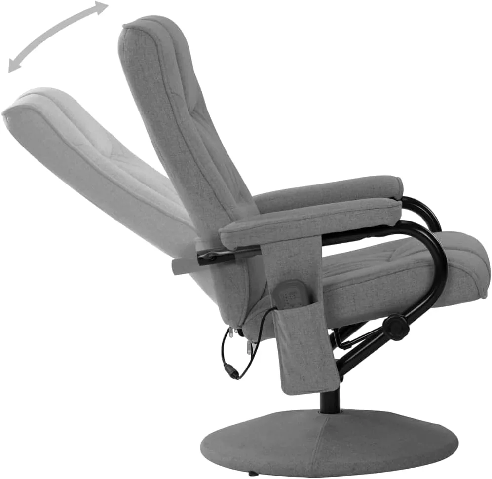 vidaXL Massage Chair with Footstool Heat Function Relaxing Chair TV Chair Recliner Chair Upholstered Chair Recliner Chair Light Grey Fabric