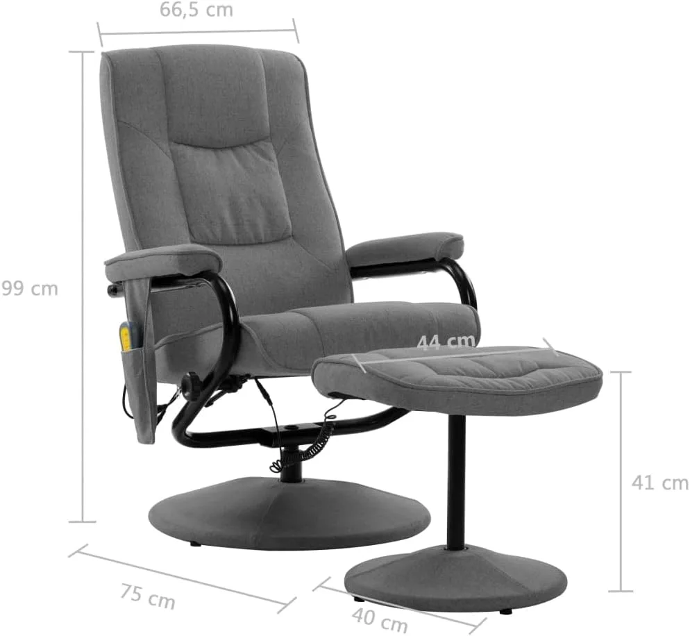 vidaXL Massage Chair with Footstool Heat Function Relaxing Chair TV Chair Recliner Chair Upholstered Chair Recliner Chair Light Grey Fabric