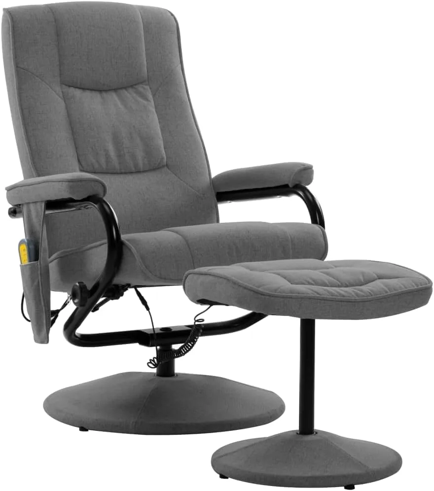 vidaXL Massage Chair with Footstool Heat Function Relaxing Chair TV Chair Recliner Chair Upholstered Chair Recliner Chair Light Grey Fabric