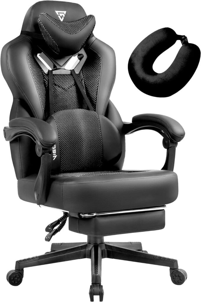 Vigosit Gaming Chair PRO- Gaming Chair with Footrest, Mesh Gaming Chair for Heavy People, Ergonomic Reclining Gamer Computer Chair for Adult, Big and Tall Office PC Chair Gaming with Massage (Black)