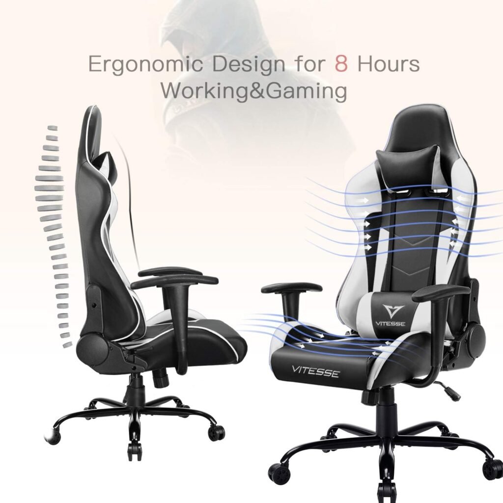 VITESSE Ergonomic Red Gaming Chair for Adults, 330 lbs PC Computer Chair, Racing Office Chair, Silla Gamer Height Adjustable Swivel Chair with Lumbar Support and Headrest…