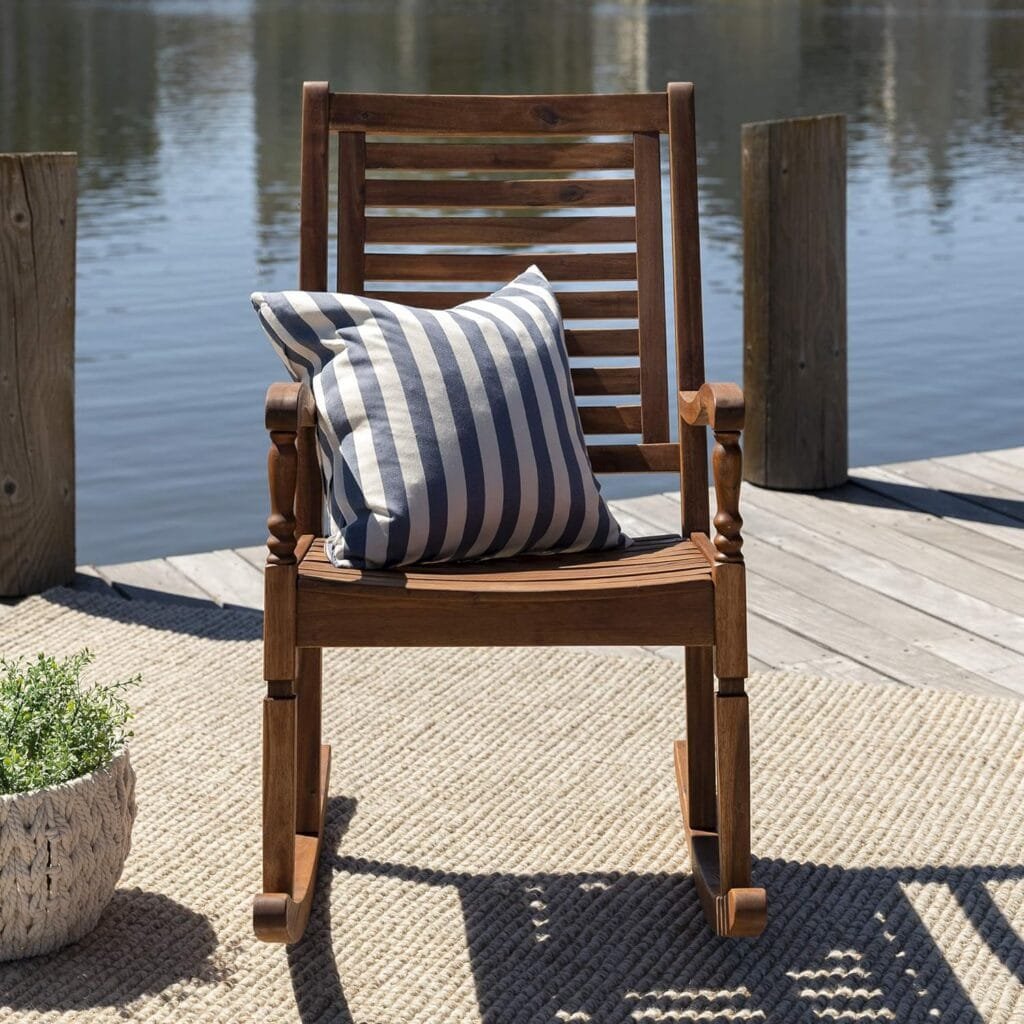 Walker Edison Montego Traditional Acacia Wood Slat Back Patio Rocking Chair, 42 Inch, Brown