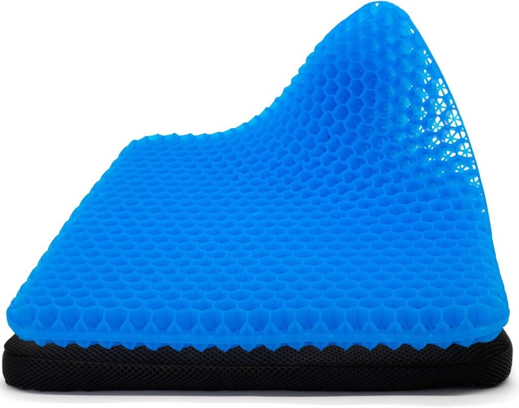 Wansimoo Gel Seat Cushion,Car or Office Chair Seat Cushion,for Pressure Relief Pain,with Non-Slip Cover,Thickened Double Honeycomb Breathable Design,Blue(18.5x17x1.4)