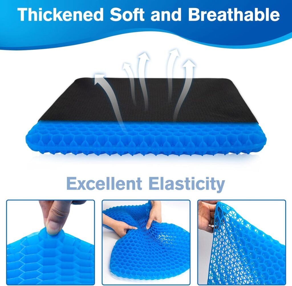 Wansimoo Gel Seat Cushion,Car or Office Chair Seat Cushion,for Pressure Relief Pain,with Non-Slip Cover,Thickened Double Honeycomb Breathable Design,Blue(18.5x17x1.4)