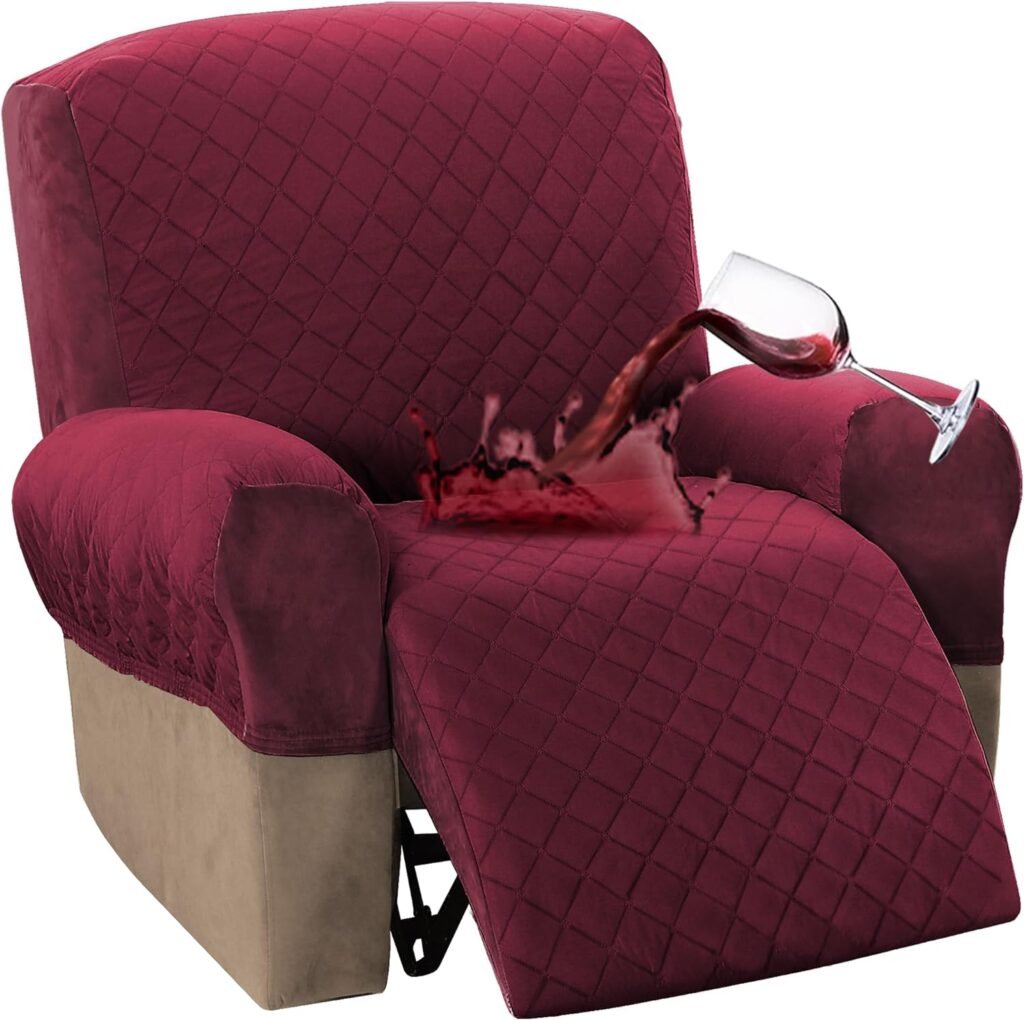 Waterproof Recliner Chair Covers Quilted Stretch Recliner Covers for Recliner Chair 4-Piece Recliner Slip Covers for Reclining Chairs Seat Width Up to 23 Recliner Protector(Recliner,Burgundy)