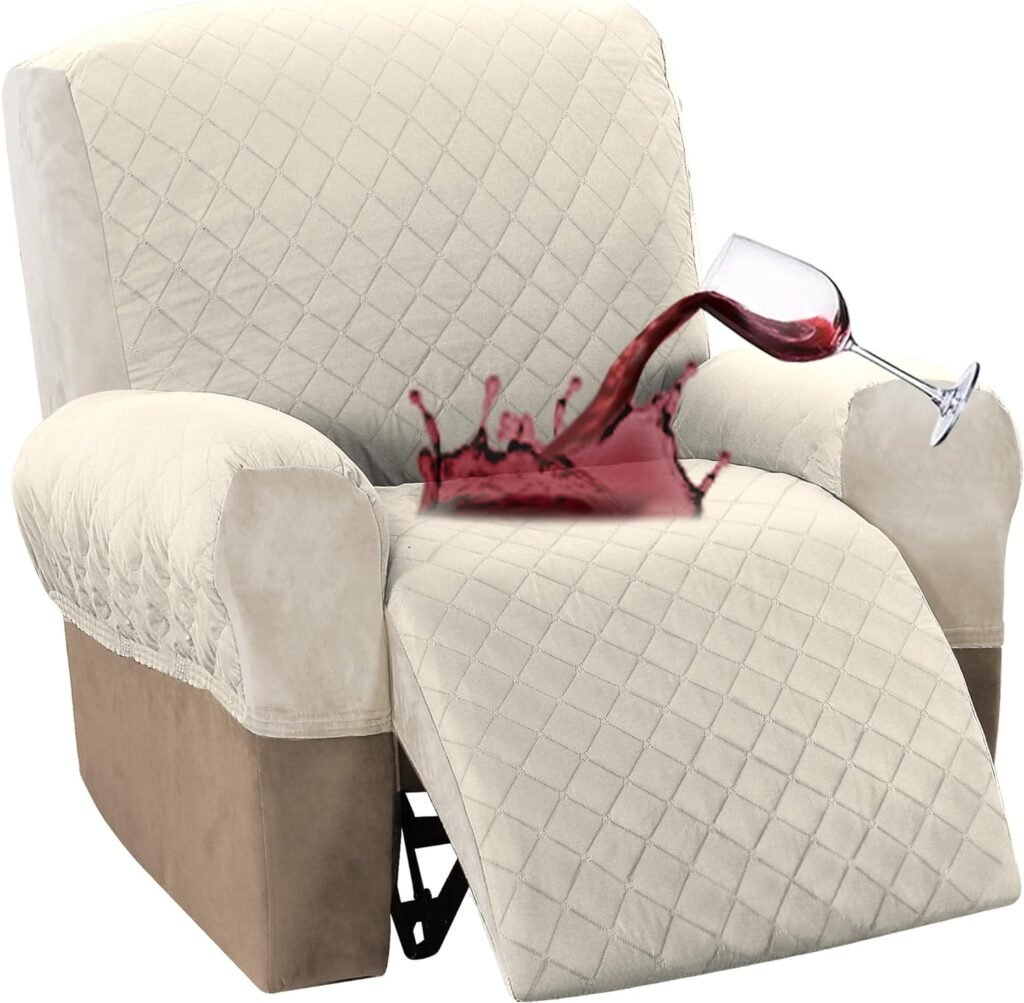 Waterproof Recliner Chair Covers Quilted Stretch Recliner Covers for Recliner Chair 4-Piece Recliner Slip Covers for Reclining Chairs Seat Width Up to 23 Recliner Protector(Recliner,Burgundy)